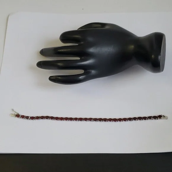 Sterling Silver 925 Deep Garnet Tennis Bracelet - Picture 10 of 10
